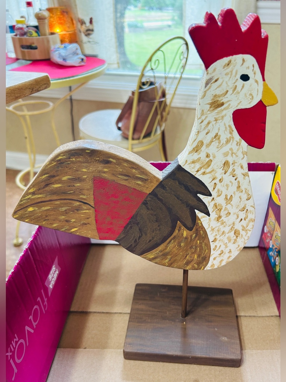 Hand made standing chicken on a square base. Excellent condition.